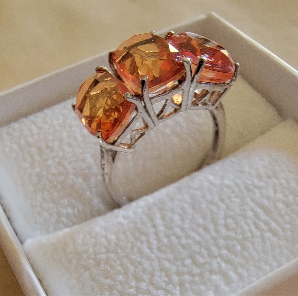 Orange Quartz 3 STONE, .925 RING 🧡✨️